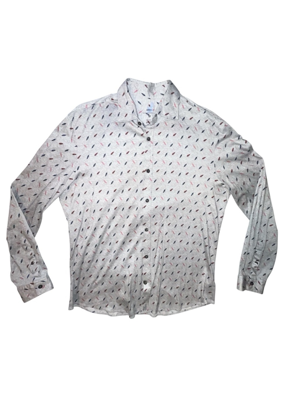 Johnny O Featherlight Button Down Long Sleeve Shirt Grey With Feathers Size Med